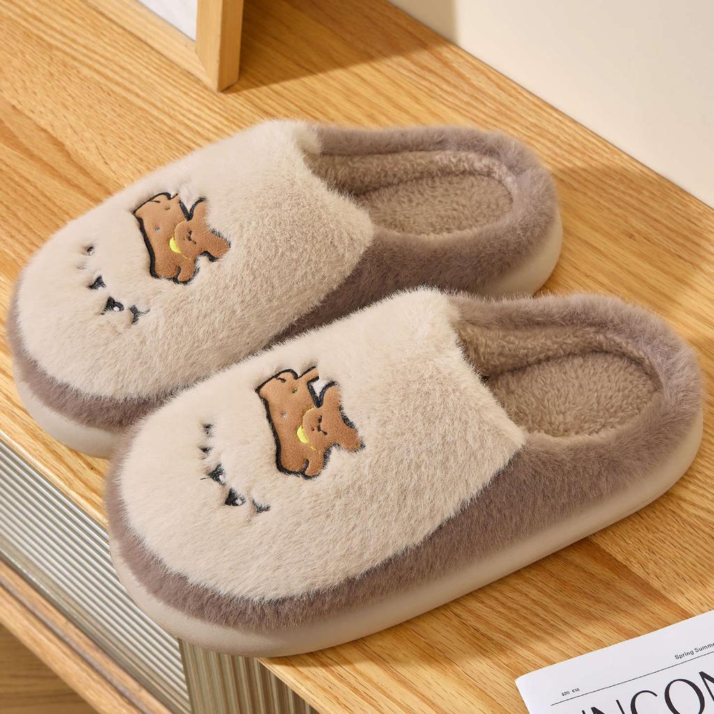 Cute cotton slippers autumn and winter indoor home thick bottom non-slip couple plush warm plush slippers