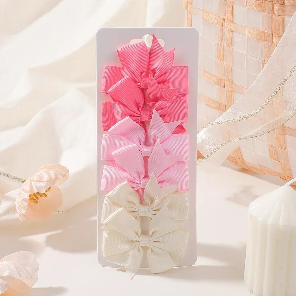 RAINBOW BOWS 6Pcs/lot 2inch Solid Ribbon Bowknot Hair Clips for Girls Cheer Bows Hairpin Barrettes Childrens Hair Accessories