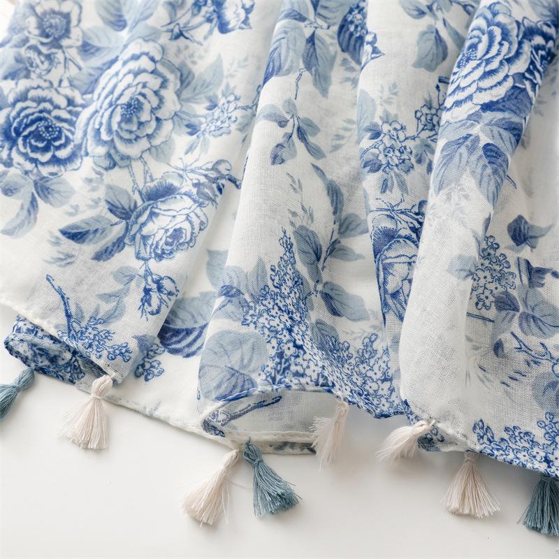 Elegant Blue & Black Paisley Print Women'S Travel Scarf - Lightweight, Breathable Polyester Shawl for Beach, Outings & Sun Protection Spring/Summer