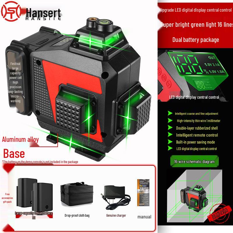 High-Precision 12/16-Line Green Infrared Laser Level for Indoor/Outdoor with Auto-Leveling