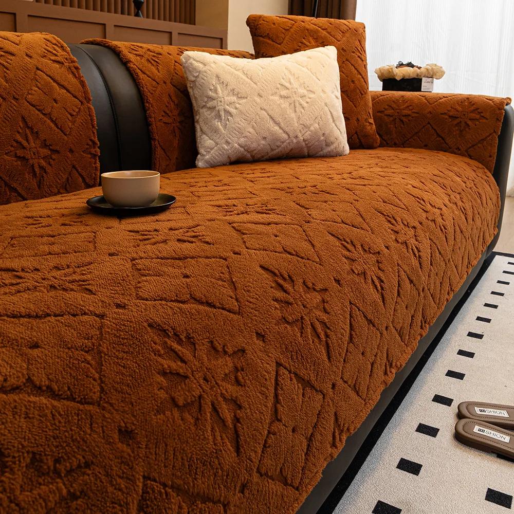 

Хлопковый бархат Кожаная подушка для дивана Зимняя Легкая Роскошь Продвинутое Чувство Плюшевая Подушка 2024 Новая Ткань для Чехла на Диван 90x210cm