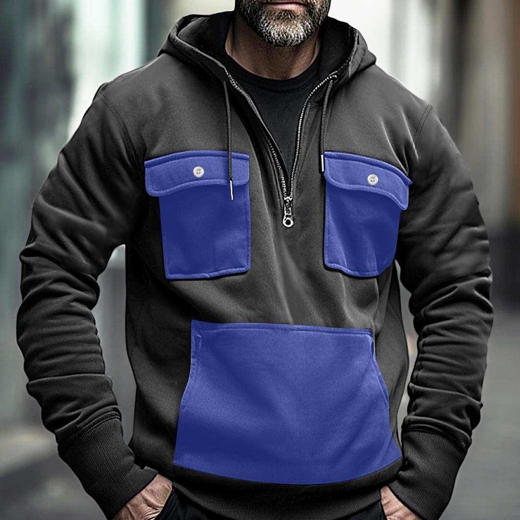 Herren Color Blocking Half Zip Tasche Sweatshirt Hoodie Herren Sport Übergröße Lässiges Sweatshirt