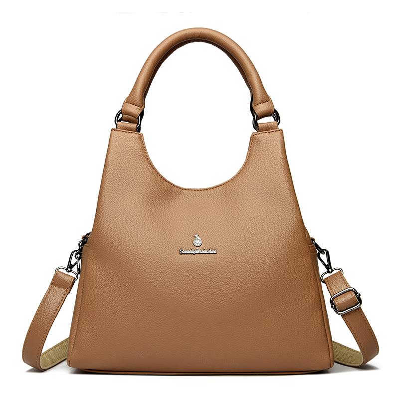 Dámská měkká taška z pravé kůže, taška přes rameno, jednobarevná kožená kabelka pro ženy Crossbody