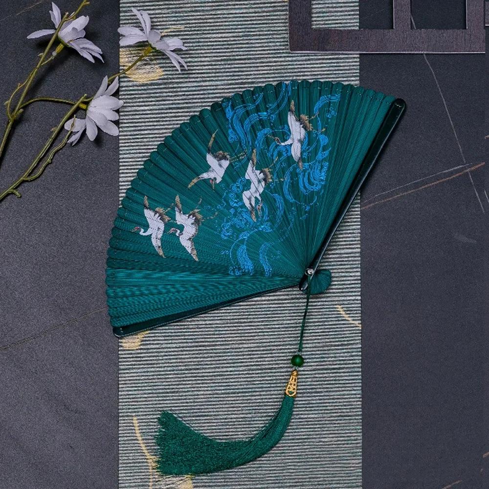 Chinese Style Japanese Classical Folding Fan Black Ancient Style Women's Folding Fan Portable Handmade Hand Fans Home Decoration