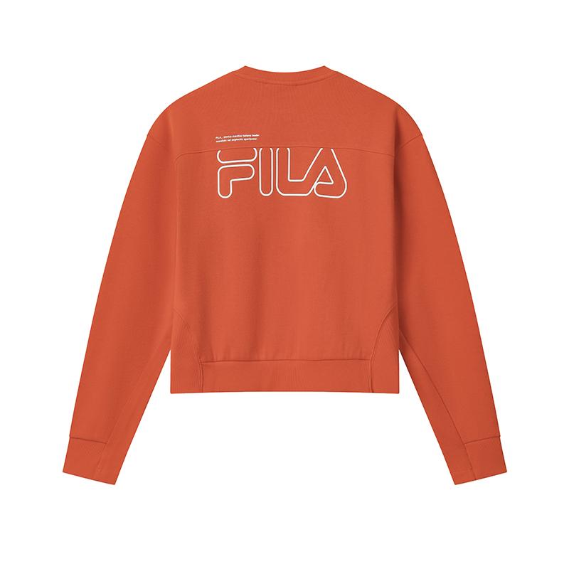 FILA Original Simple Personality Trendy Fashion Retro Sports Casual Short Round Neck Pullover Sweatshirt Women sweatshirt Orange F11W549203FOR