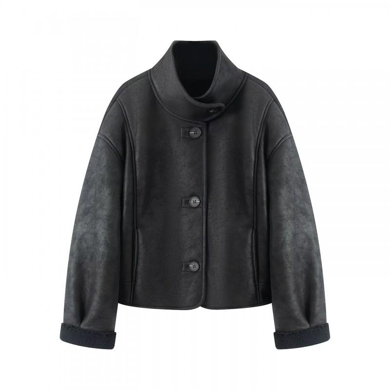 Womens Winter Casual Loose Fit Stand Collar Reversible Jacket Warm Outerwear