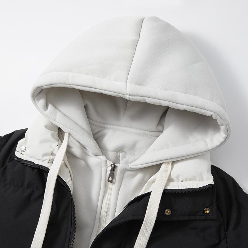 Men's Winter Fake Two Pieces Jacket Coat Male Thick Warm Parkas Puffer Jacket Harajuku Hooded Coats