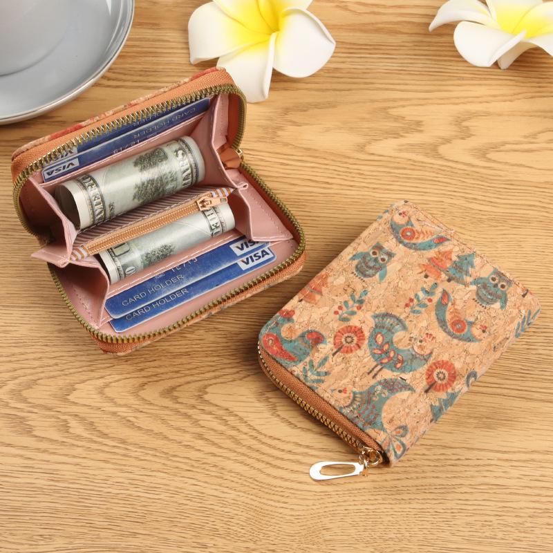 Retro Print Women's Coin Purse and Card Holder - Cork Texture Wallet 2025