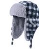 Unisex Plaid Fleece-lined Winter Beanie Hat With Ear Protection Windproof Warm Ski Cap Outdoor Activities