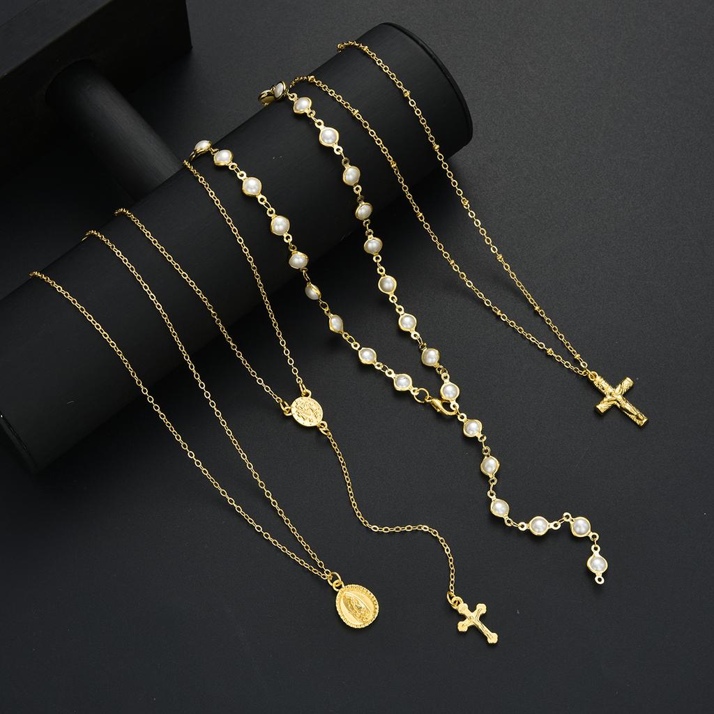 17KM 4-Piece Cross Pendant Figure Necklace Set Adjustable Bohemian Style Fashion Jewelry For Women Daily Wear Party Gift
