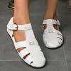 Sandales Romaines Blanches Découpées pour Femmes Bout Fermé Cuir PU Chaussures Plates Femme 2025 Été Nouveauté Semelle Souple Robe Sandales Femme