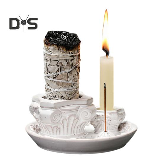 Palo Santo-Stäbchenhalter, Keramik-Kerzenhalter, 4-in-1-Räuchergefäß, Salvia-Halter für Palo Santo-Räucherstäbchen, Meditation, Yoga, Raumdekoration