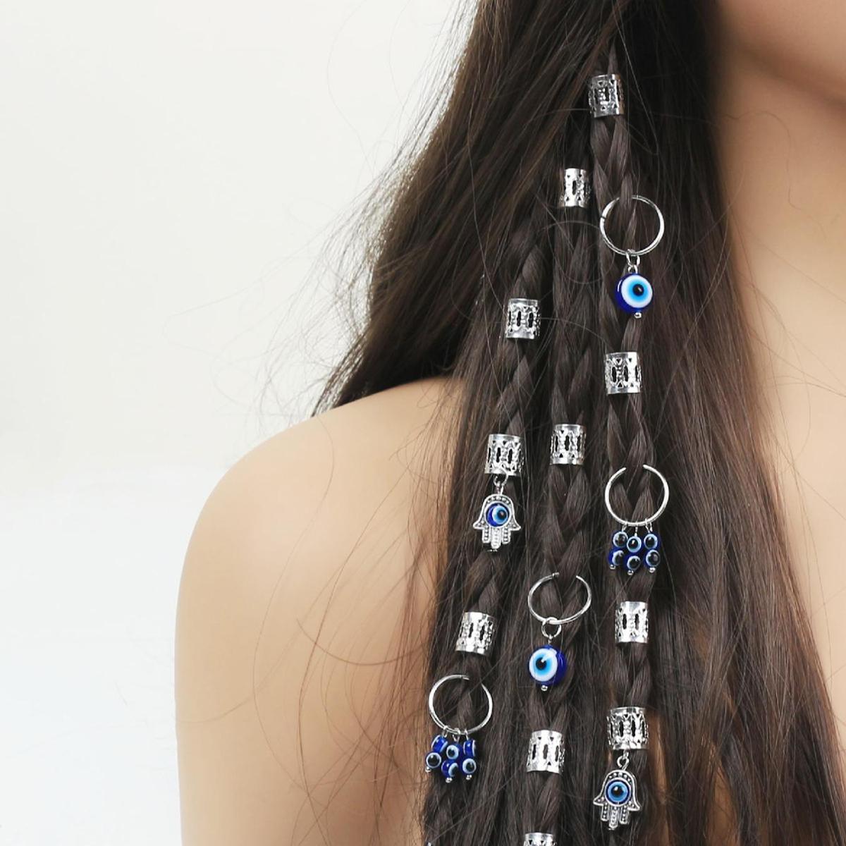 

16 шт. Подвеска Турецкий Глаз Удачи Металлические Кольца для Волос Дреды Бусины Кольца для Плетения Волос Зажимы Украшение Аксессуар