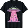 Kawaii Frogs UFO Abduction Graphic Tee Men Breathable Crew Neck Casual T-Shirt