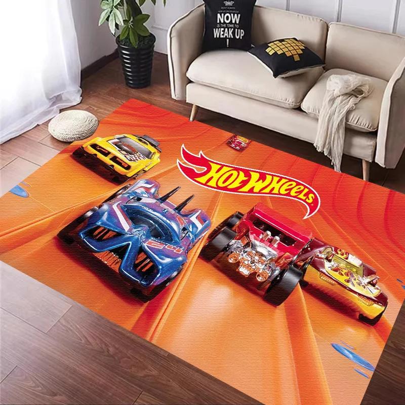 H-Hot Wheels-Themed Large Carpet Mat for Bedroom and Living Room Decor Stylish Area Rug Long Hallway Entryway Doormat Durable