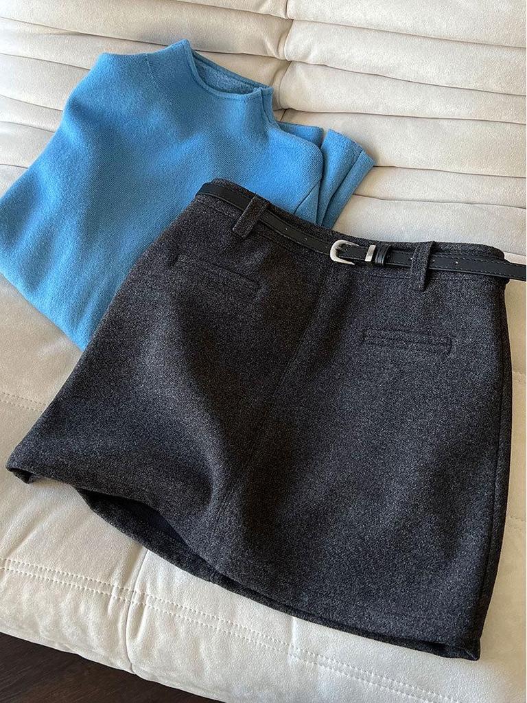 Luxi Retro High-End Wool A-Line Midi Skirt - Women's 2025 Winter Slimming Fleece-Lined Bodycon Mini Skirt