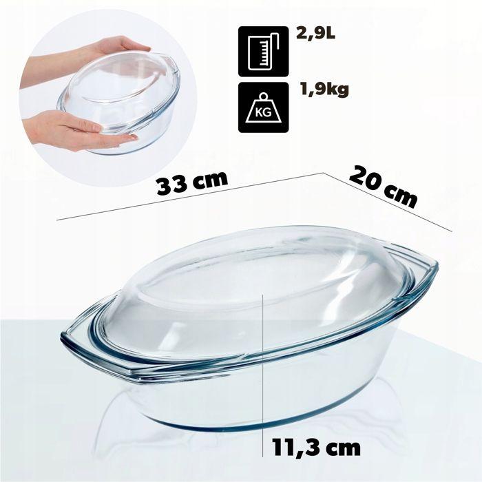 Plat à gratin - kadax - ovale 2.9l - verre résistant à la chaleur - couvercle inclus - design contemporain