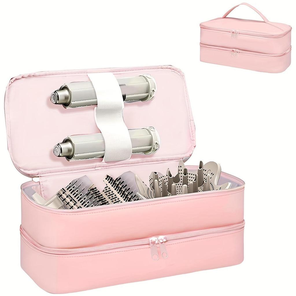 Large Waterproof PU Double-Layer Hair Dryer Storage Bag, Scratch-Resistant Beauty Tool Box for Dyson Curling Iron Accessories.