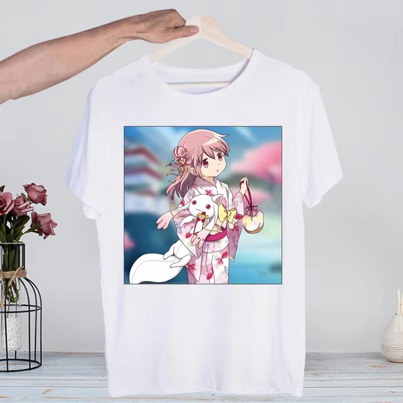 Puella Magi Madoka Magica Tshirt Unisex Retro Washed Vintage Anime Graphic Print Harajuku Streetwear Hip Hop Cotton Short Sleeve
