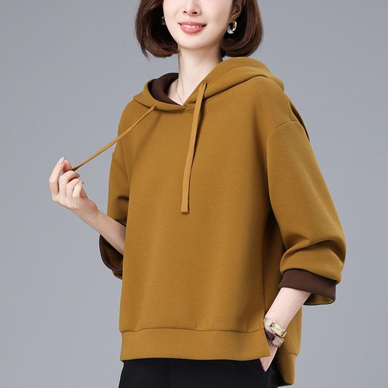 

Женская свободная толстовка с капюшоном - Мода весна/осень 2025, Повседневный топ с длинным рукавом Medium оливковое зеленый