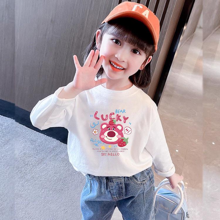 100% Cotton Girls' Trendy Long-Sleeve T-Shirt: Spring/Autumn Stylish Loose Fit, Kids' New 2025 Base Layer Top