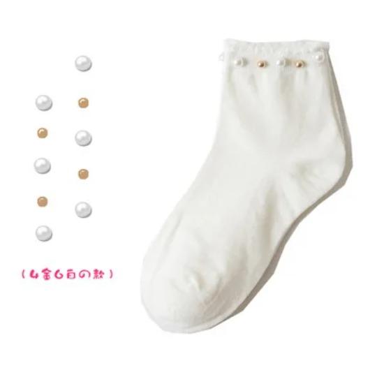 Black/White Korean Reto Pearl Socks Women Elastic Cotton Handmade Meias Creative Socks Harajuku Calcetines Mujer