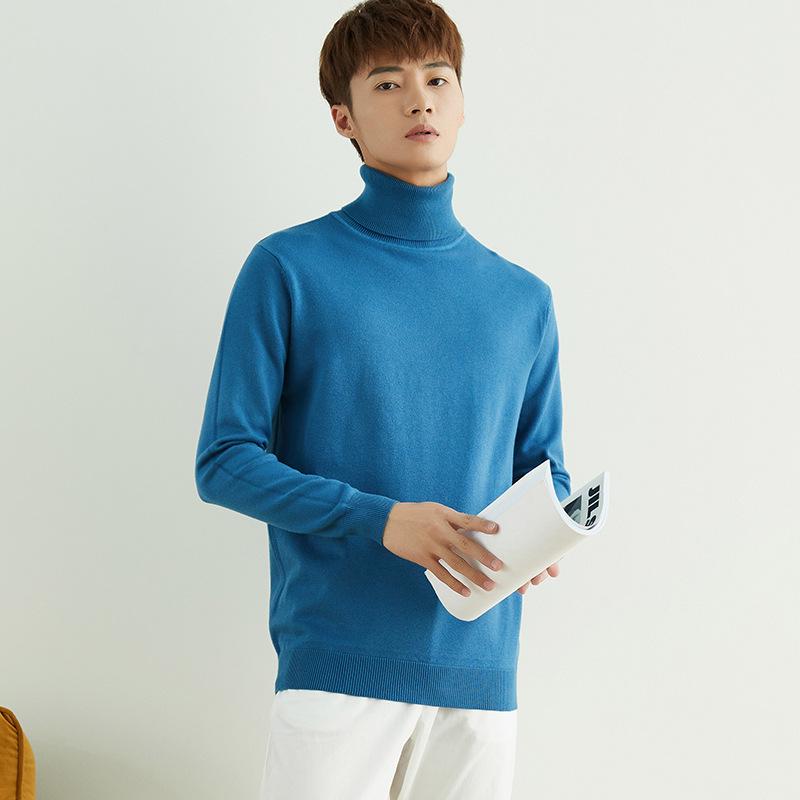 Korean Style High Neck Loose Fit Plus Size Men's Knitted Sweater - Non-Wool, Solid Color, Autumn/Winter