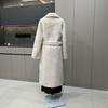 Belted Faux Mink Fur Coat Women Winter Beige Gradient Furry Fur Jacket Luxury Brand Hooded Warm Outerwear Overcoat