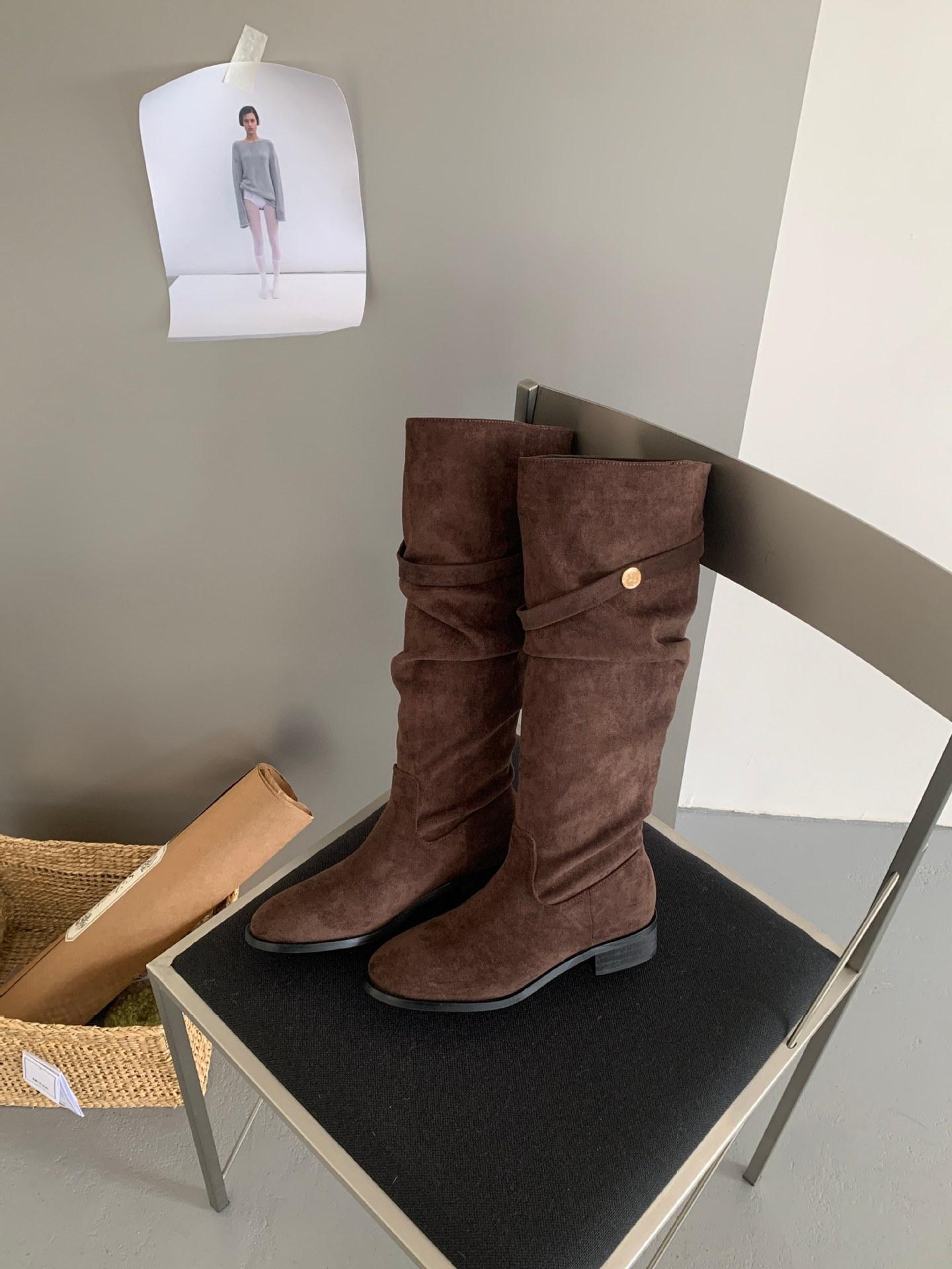 

But knee French suede pile boots 2025 new versatile thick heel thin high sleeve knight boots women 39