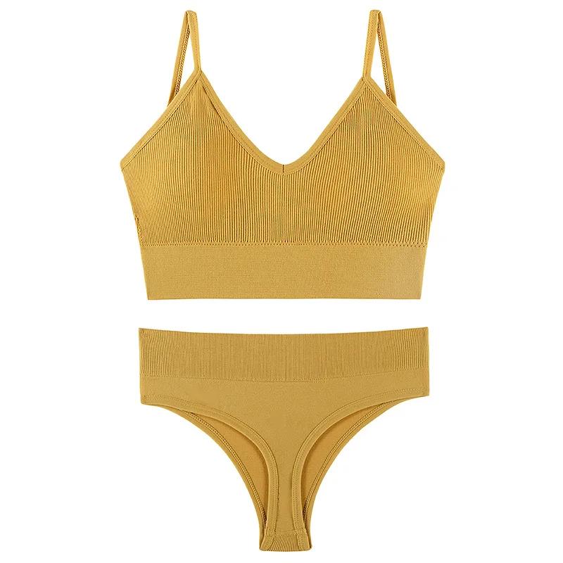 2Pcs Underwear Set Bra Set Women Panties Sexy G-String Seamless Bralette Female Wire Free Bra Sexy Panty Set Lingerie Soft Tank Crop Top Sleeping Bra