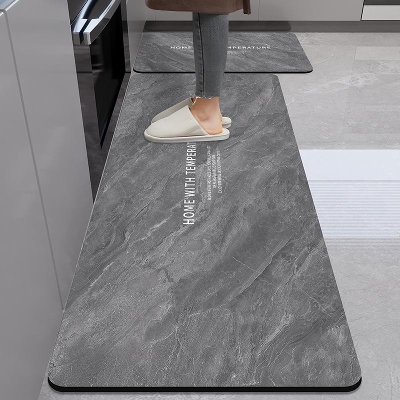 Marble Pattern Kitchen Anti-Oil Diatom Mud Mat: Water-Absorbing, Quick-Drying, Non-Slip, Easy-Care.