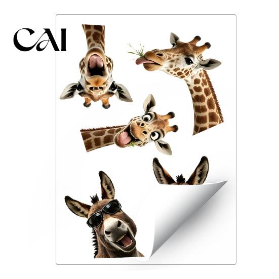 Easy Apply Window Art for Kids Funny Giraffe Donkey Static Cling, Removable Farm Animal Glass Reusable Decals Holidays Decal Kitchen Guest Room,
