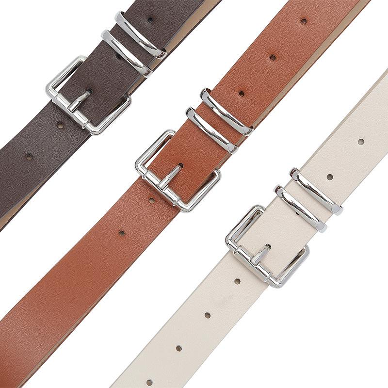 Silver Buckle Leather Women's Belt - Fashionable & Versatile for Jeans and Casual Wear