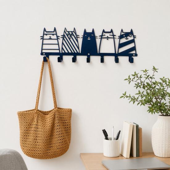 Metal Wall Mount Key Holder, Welcome Home Cat Dog Key Organizer Hook, Decorative Key Hanger Rack for Home Office Entryway