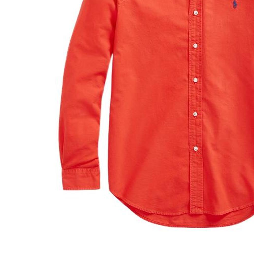 Polo Ralph Lauren Solid Color Polo Collar Long Sleeve Shirt Men shirts Red RL14548-600