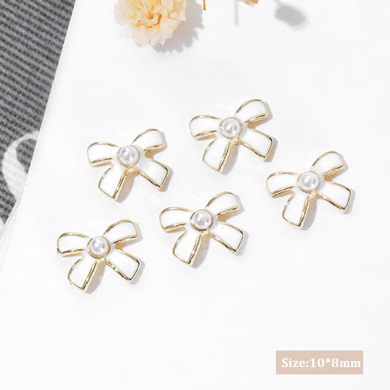 5Pcs Diy Nail Art Decoration 3D Oil Dripping Bow Tie Nail Art Charm French Pearl Nail Drill For Manicure Design Accessory
