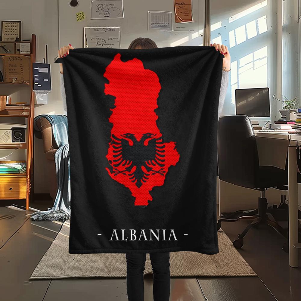 1pc Republic of Albania Print Flannel Blanket, High Quality Comfortable for All Seasons, Home Decor, Warmth and Comfort, Perfect for Christmas Gifts79