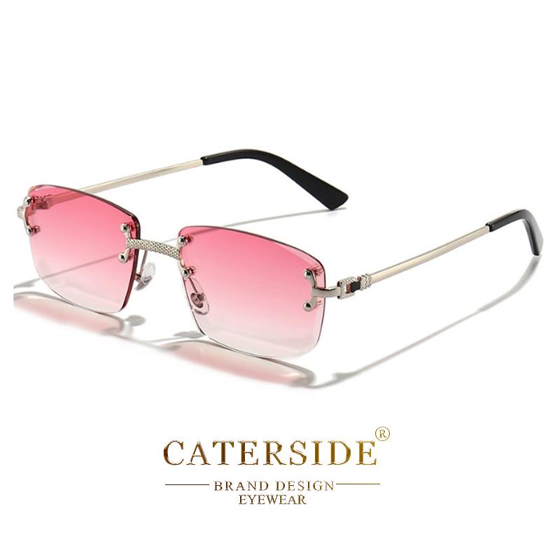 

CATERSIDE Retro Rimless Square Sunglasses Men Women UV400 Small Gradient Sun Glasses For Men Popular High Quality Party Eyewear As Photos Showing