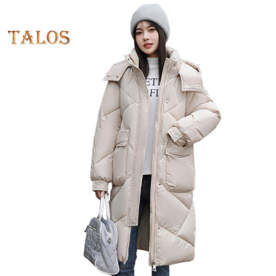 

Зимнее пуховое пальто Утепленное с капюшоном Воротник-стойка Карманы Карманы на молнии Парка Ветрозащитная Сохранение тепла Повседневная верхняя одежда для холодной погоды Хлопок M бежевый