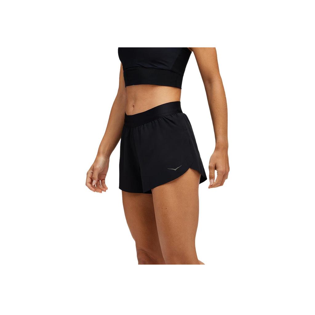 HOKA ONE ONE Solid Color Lace-Up Mid-Waist Three-Quarter Sports Shorts Women shorts Black 1151090