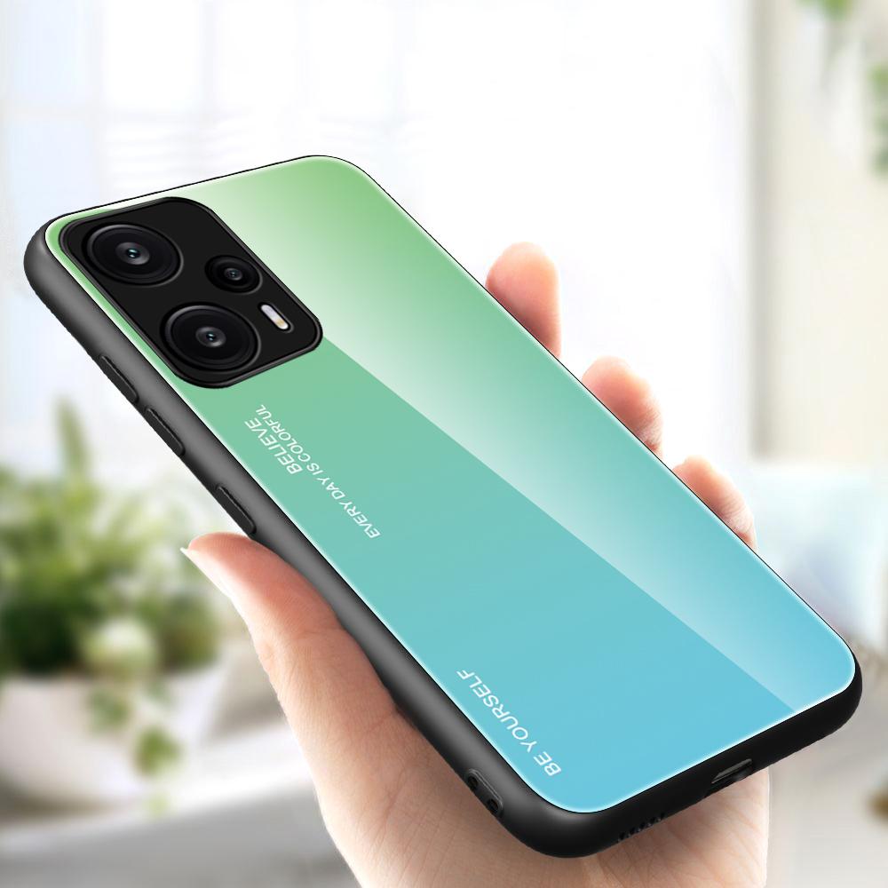 

For Xiaomi Redmi Note 12 Turbo/Poco F5 5G Gradient Tempered Glass Phone Case PC+TPU Back Shell Cyan+Blue