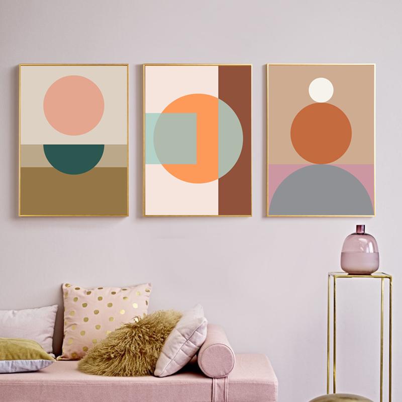 

Абстрактная геометрия Комбинация Холст Картины Треугольник Круг Плакат и печать Скандинавский стиль Настенное искусство для гостиной Картина