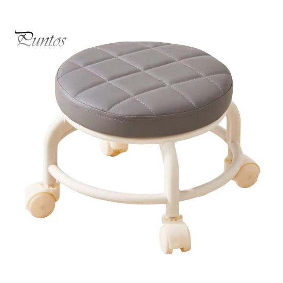 Low Rolling Stool with 360 Degrees Swivel Wheels Faux Leather Cushion Roller Seat Heavy Duty Rotating Mini Chair Seating Stool