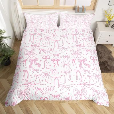 Princess Bowknot Duvet Cover Red Strawberry Polka Dots Bedding Set Hand Drawn Cartoon Comforter Cover Dreamy Fairy Quilt Cover