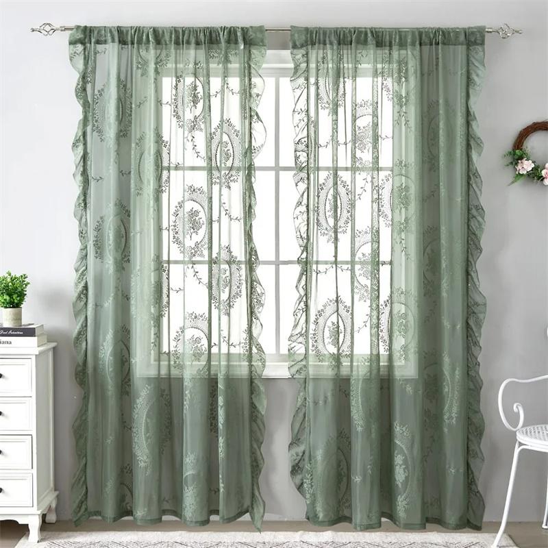 1PCS Rod Pocket Ruffled Lace Window Curtains for Living Room Bedroom Lace Sheer Curtains Ruffled Lace Window Curtain
