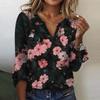 Women's Loose Casual Three-quarter Sleeves V-neck Lace Floral Print T-shirt Top