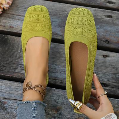 Moda Nowe Damskie Płaskie Buty z Kwadratowym Noskiem Jednokolorowe Dzianinowe Wsuwane Buty Casual Oddychające Baleriny Damskie Płaskie Buty Mokasyny Damskie