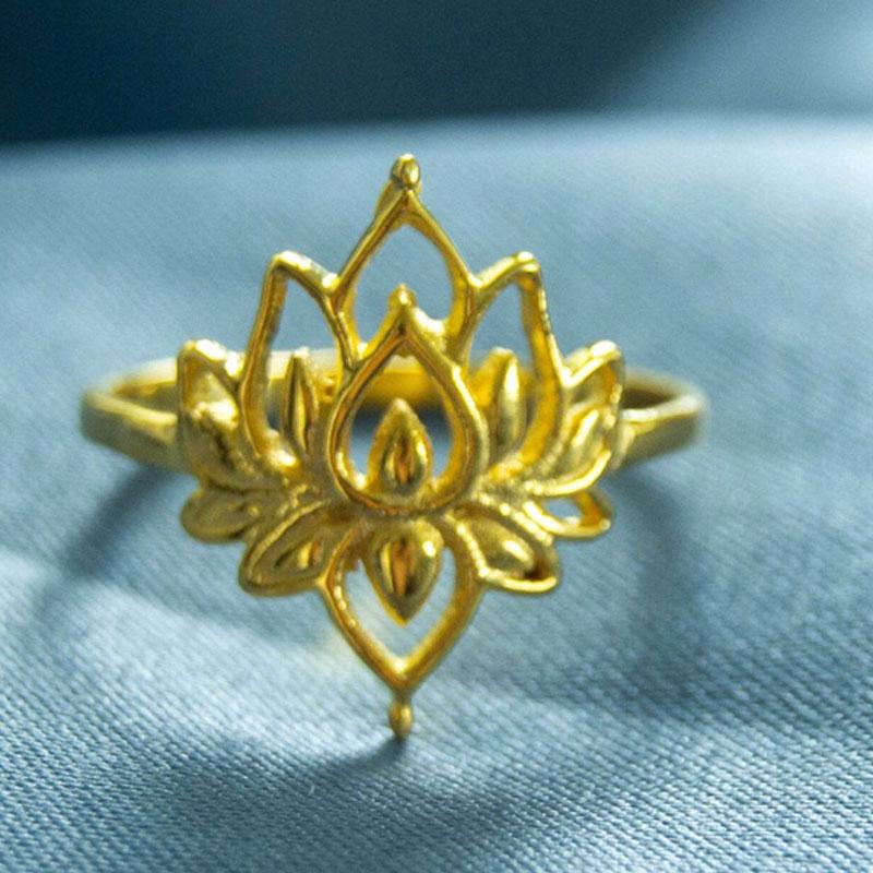 Vintage Lotus Rings for Women Teens Stainless Steel Wedding Ring Gothic Aesthetic copper Color Rings Zircon Gift bague femme