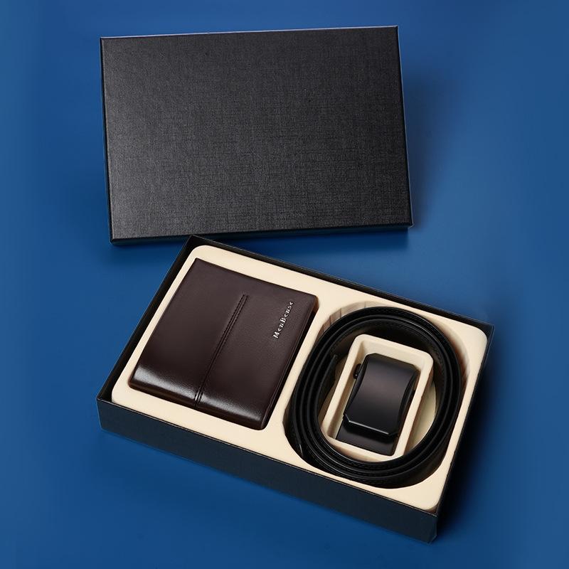 

Мужской ремень кошелек набор из натуральной коровьей кожи с автоматической пряжкой ремень для брюк кошелек подарочная коробка 130cm