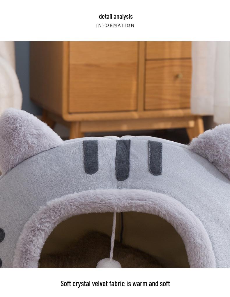 Autumn/Winter Cat-Shaped Semi-Enclosed Warm Pet Bed & Mat